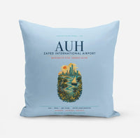 Thumbnail for Abu Dhabi Zayed International Airport (AUH) design on light blue pillow