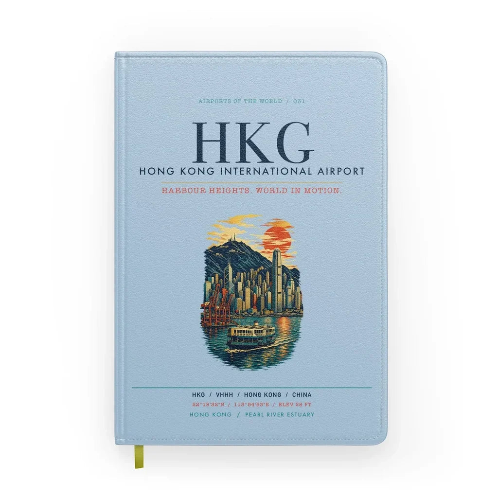 Hong Kong International Airport (HKG) design on light blue notebook