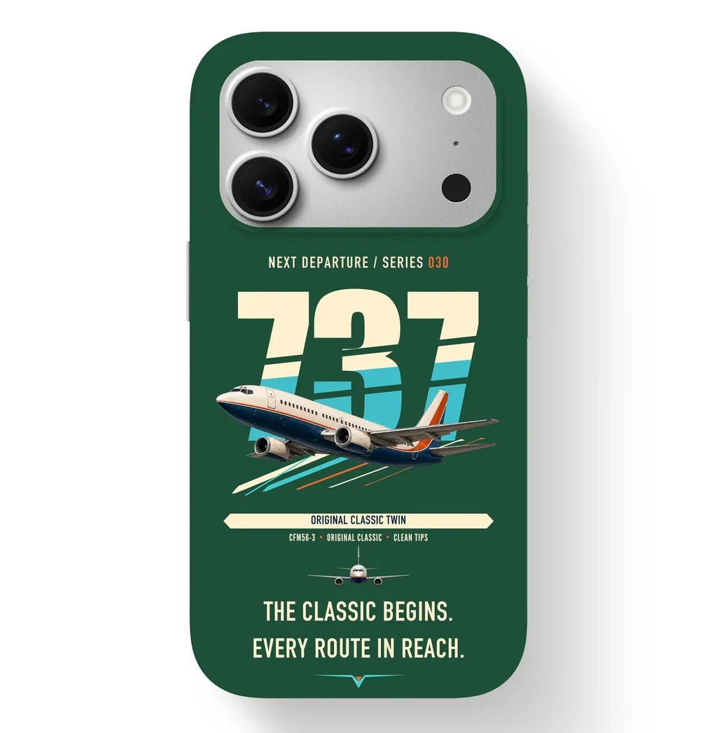 Boeing 737-300 Classic design on dark green magsafe iphone case