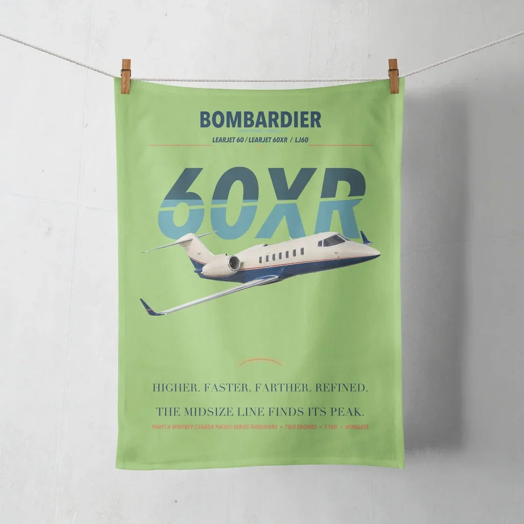 Bombardier Learjet 60XR design on light green towel