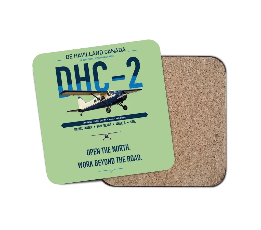 DHC-2 Beaver Mk I design on light green 1 piece coaster