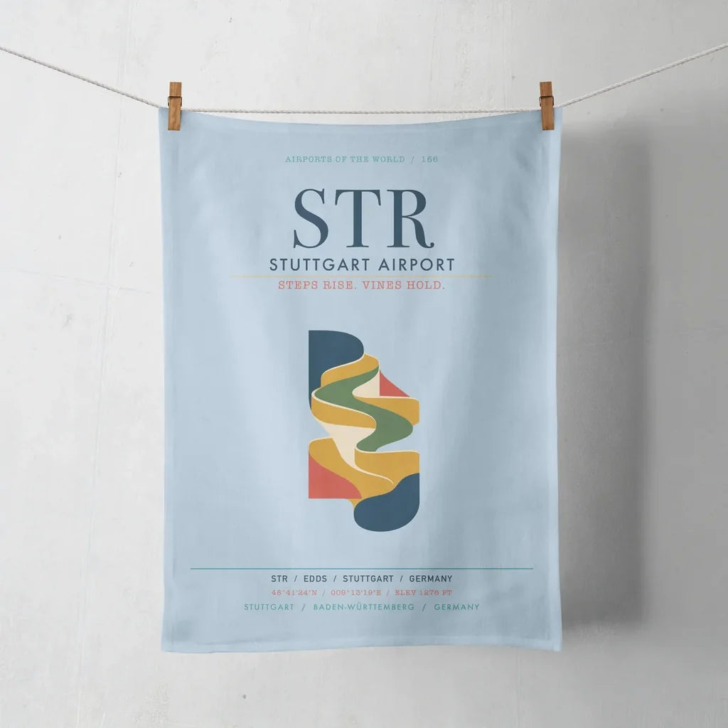Stuttgart Airport (STR) design on light blue towel