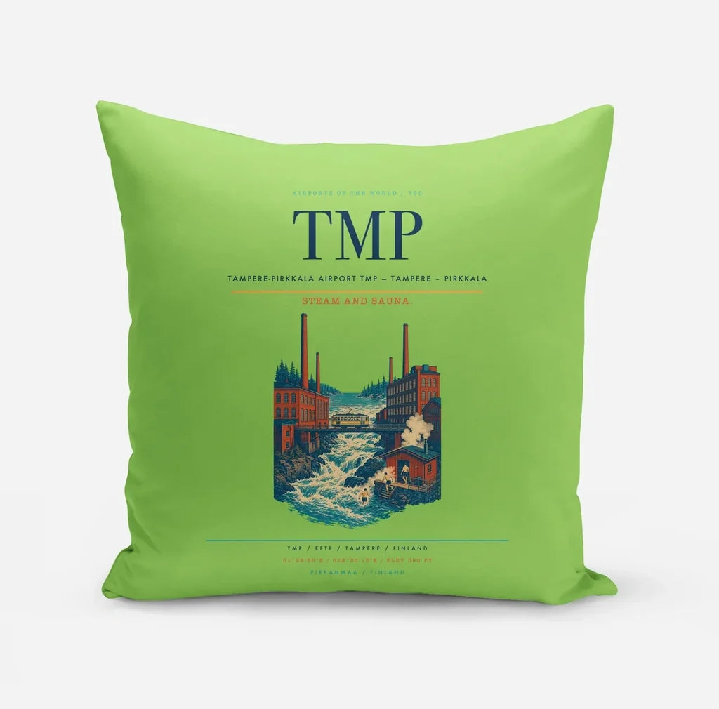 Tampere-Pirkkala Airport (TMP) design on light green pillow