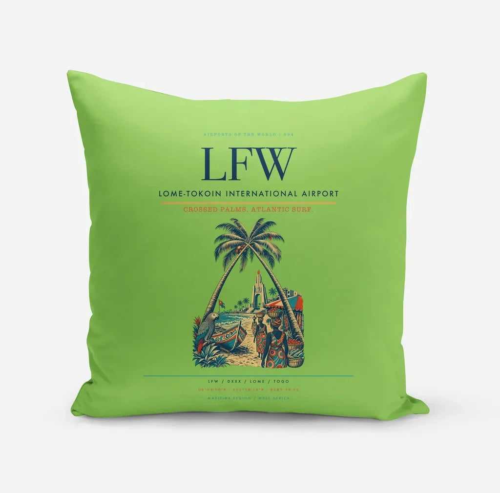 Lome-Tokoin International Airport (LFW) design on light green pillow