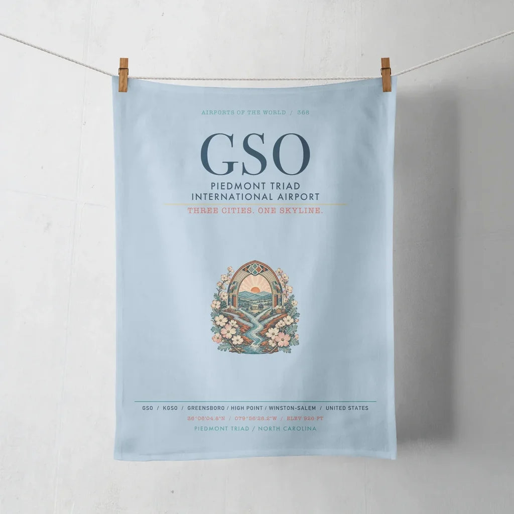 Piedmont Triad International Airport (GSO) design on light blue towel