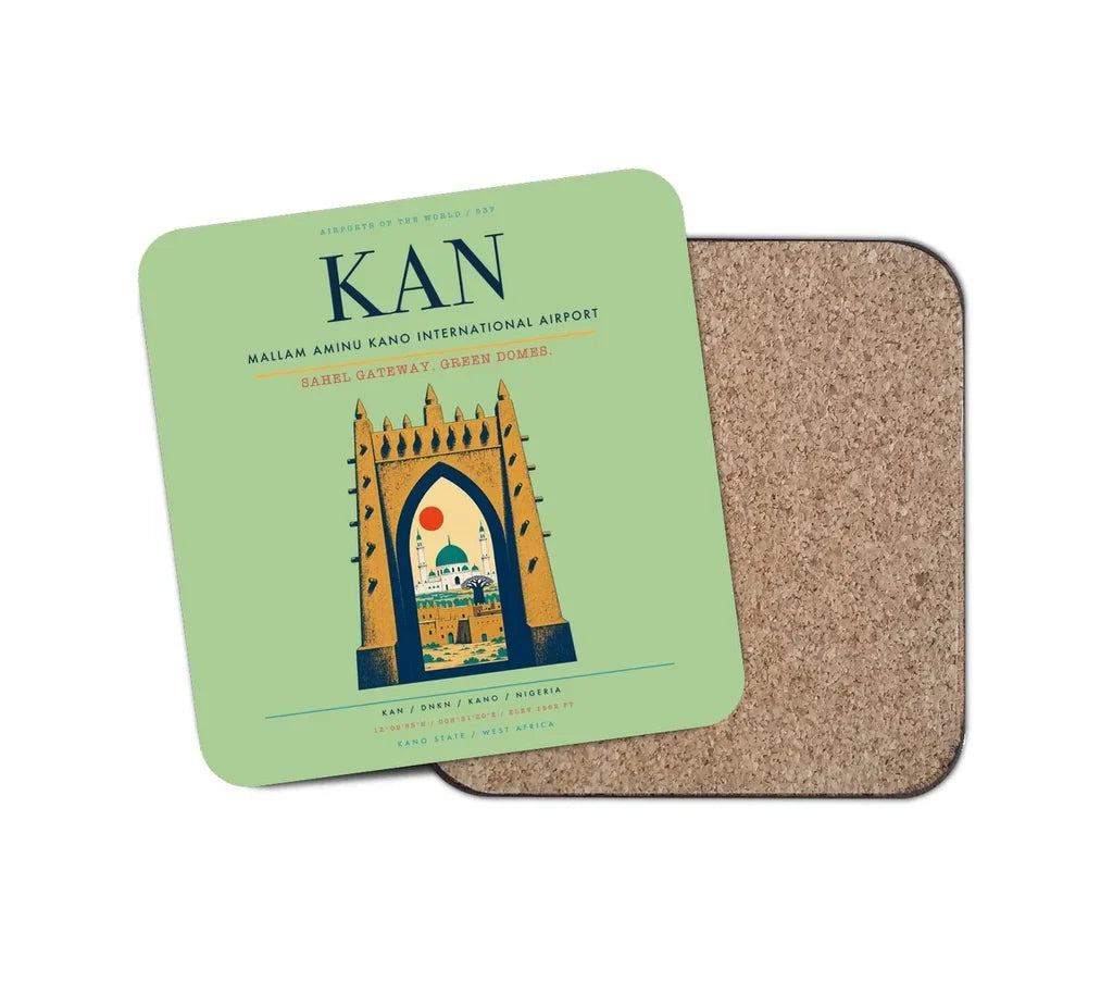 Mallam Aminu Kano International Airport (KAN) design on light green 1 piece coaster