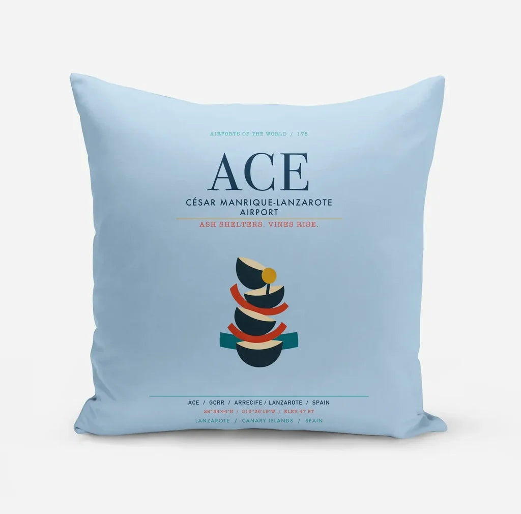 César Manrique-Lanzarote Airport (ACE) design on light blue pillow