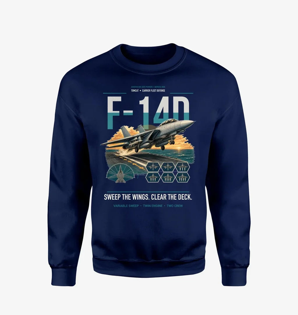 F-14D Tomcat design on navy blue sweatshirt