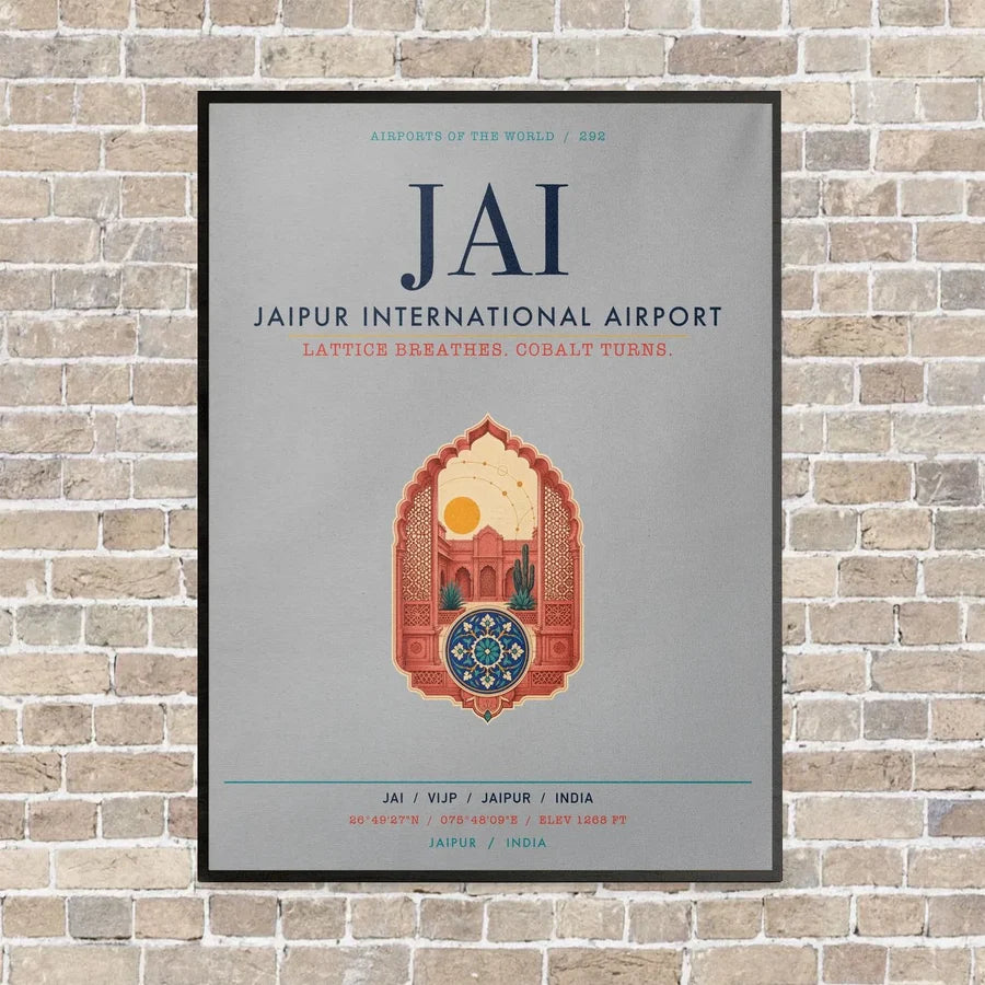 Jaipur International Airport JAI vertical canvas print - framed - light gray background