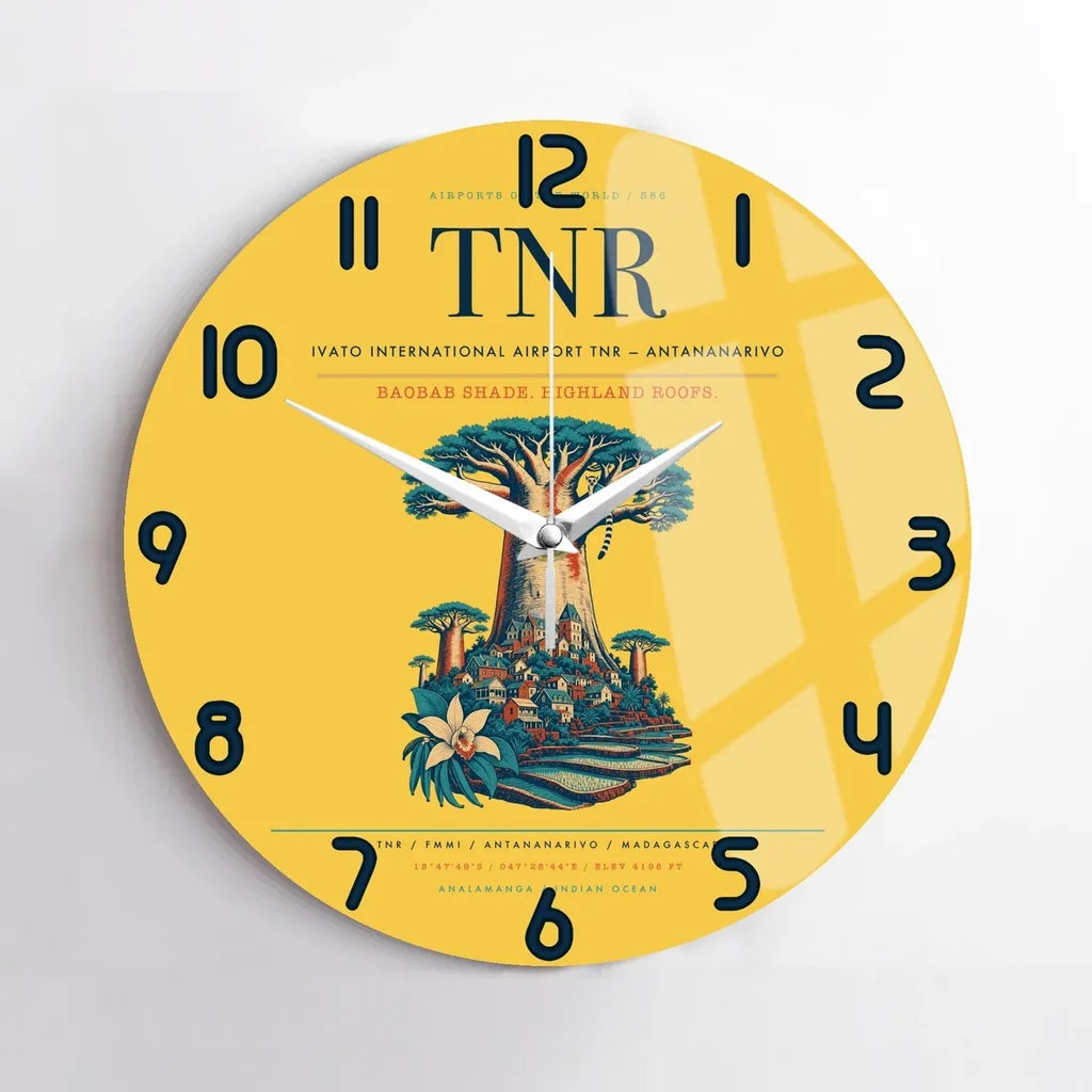 Ivato International Airport (TNR) design on yellow no frame wall clock