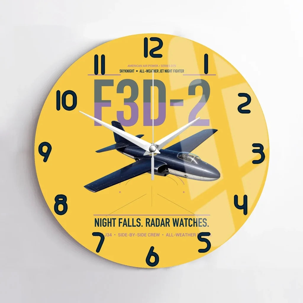 F3D-2 Skyknight design on yellow no frame wall clock