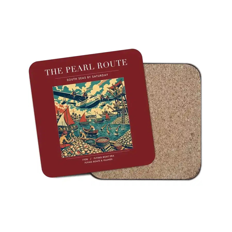 The Pearl Route - Designed Coasters design on dark red 1-piece