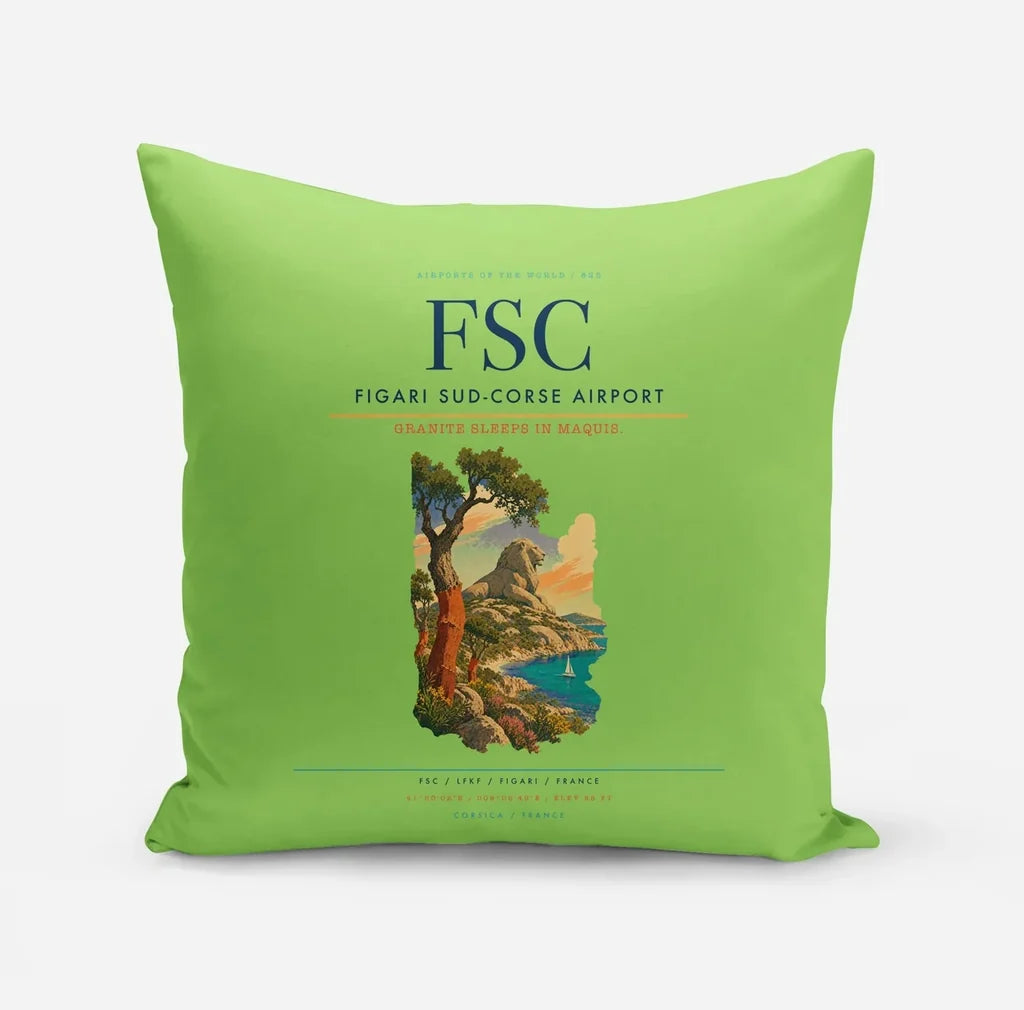 Figari Sud-Corse Airport (FSC) design on light green pillow