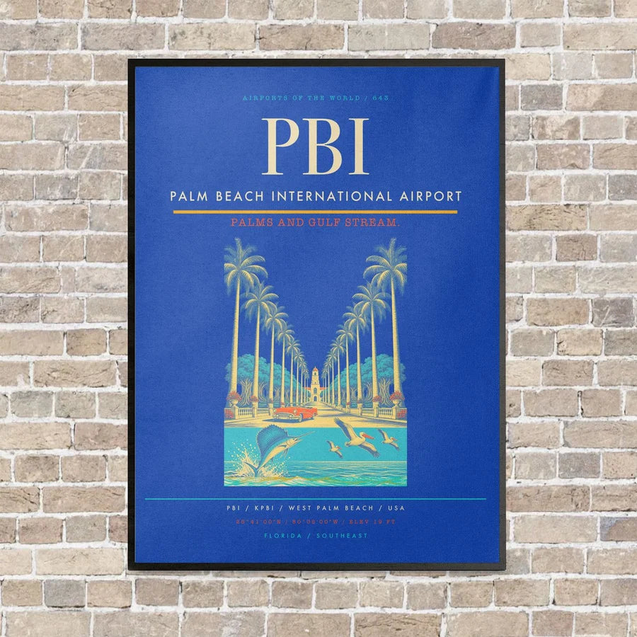 Palm Beach International Airport PBI vertical canvas print - framed - blue background
