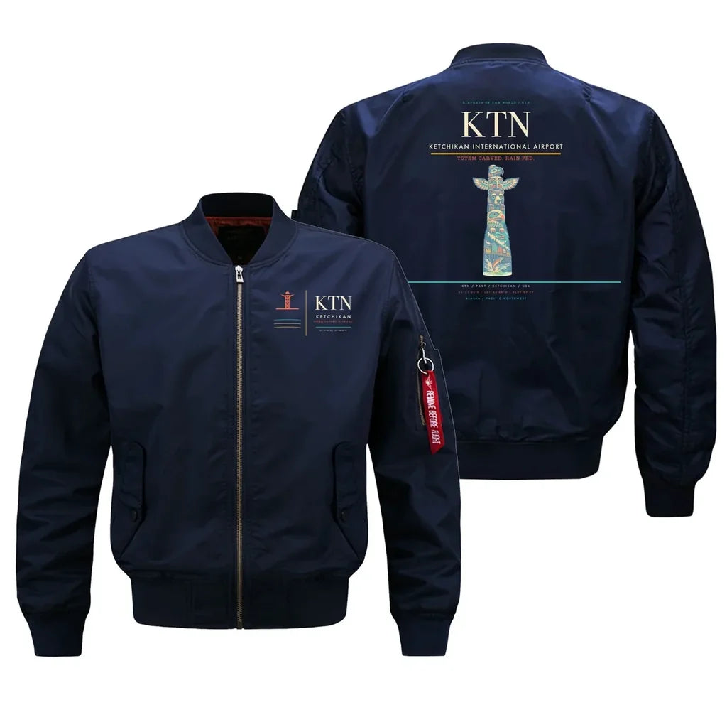 Ketchikan International Airport (KTN) design on blue bomber jacket