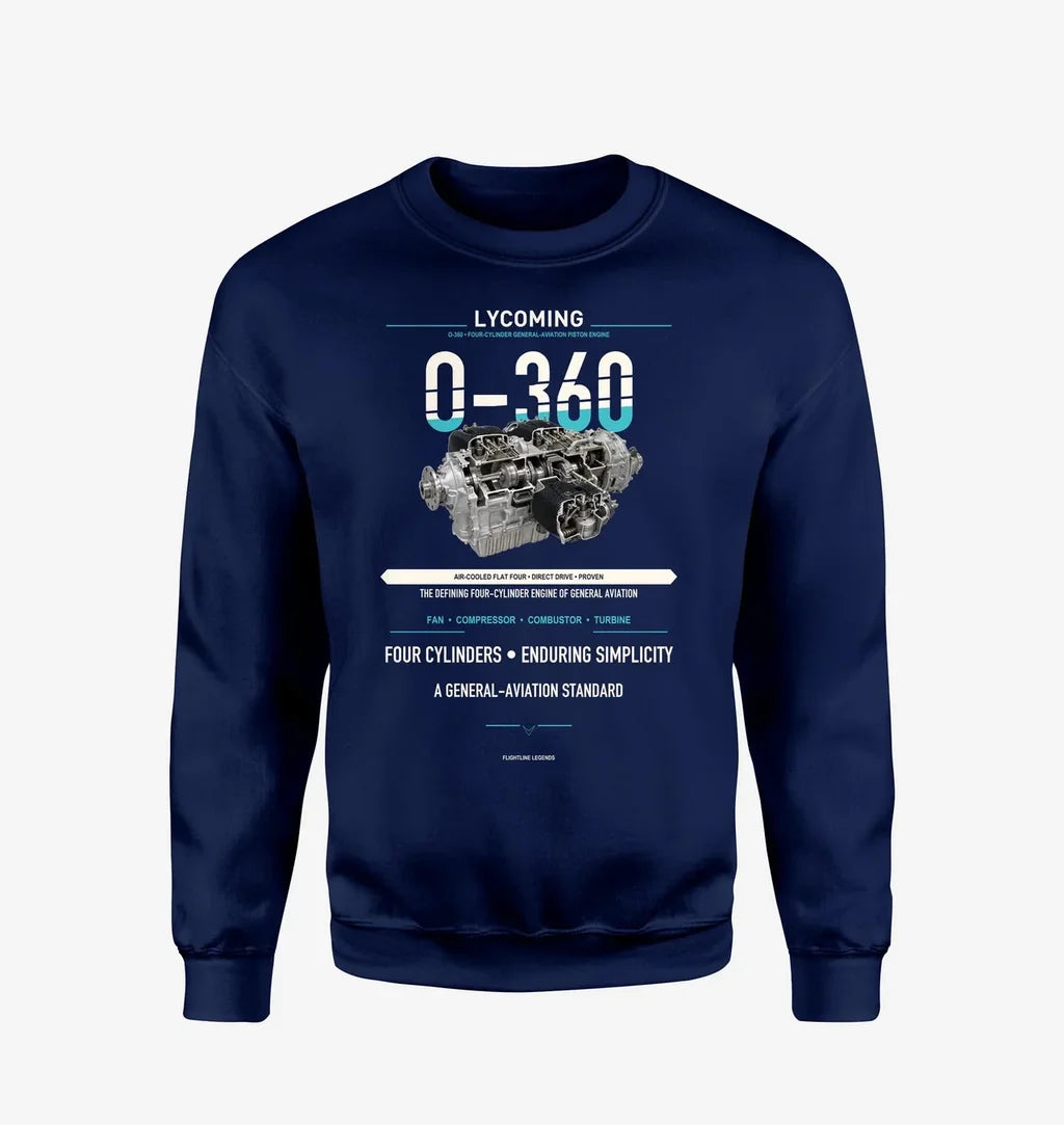 O-360 design on navy blue sweatshirt