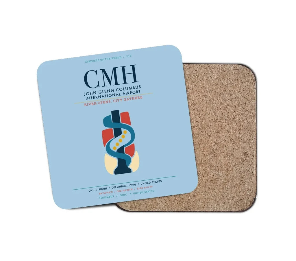 John Glenn Columbus International Airport (CMH) design on light blue 1 piece coaster