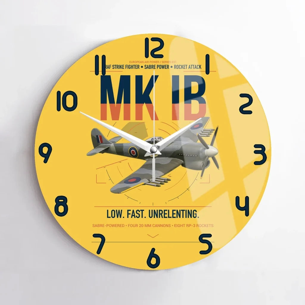 Hawker Typhoon Mk IB design on yellow no frame wall clock