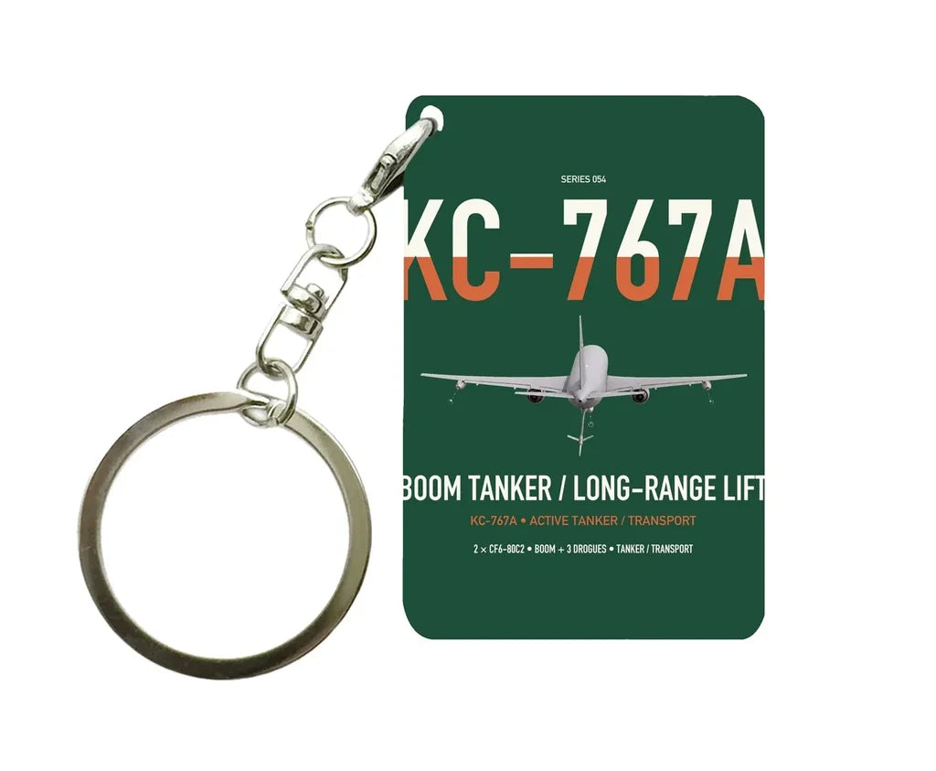 Boeing KC-767A design on dark green designed key chain, double-side print