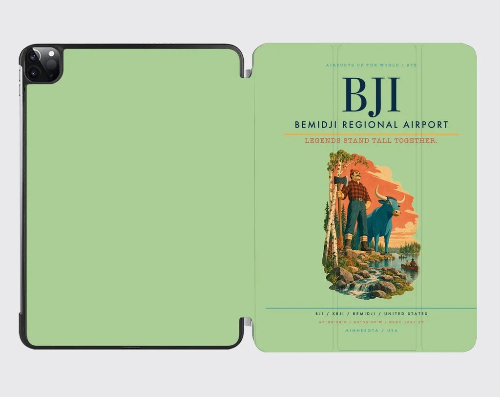 Bemidji Regional Airport (BJI) design on light green ipad tablet case