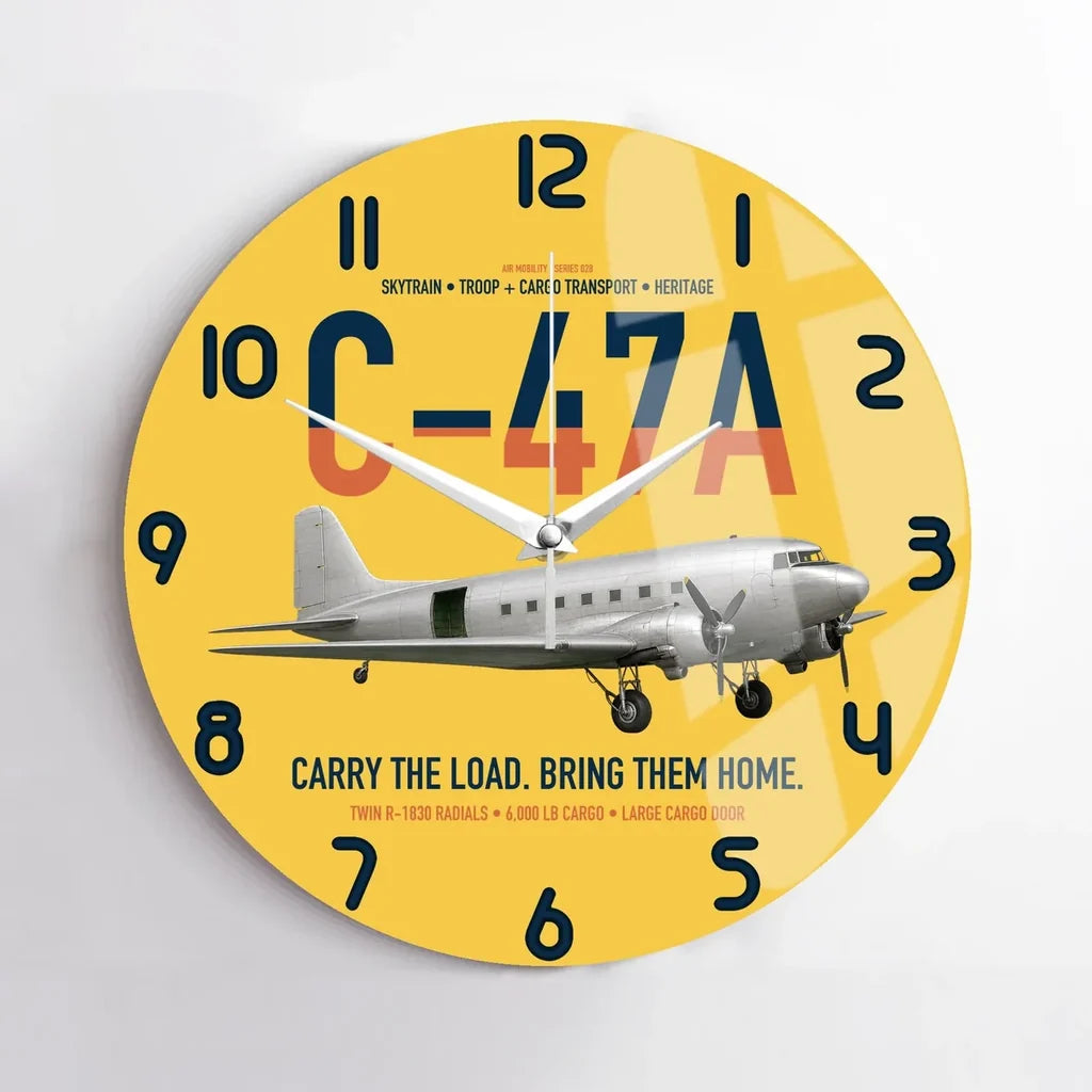C-47A Skytrain design on yellow no frame wall clock