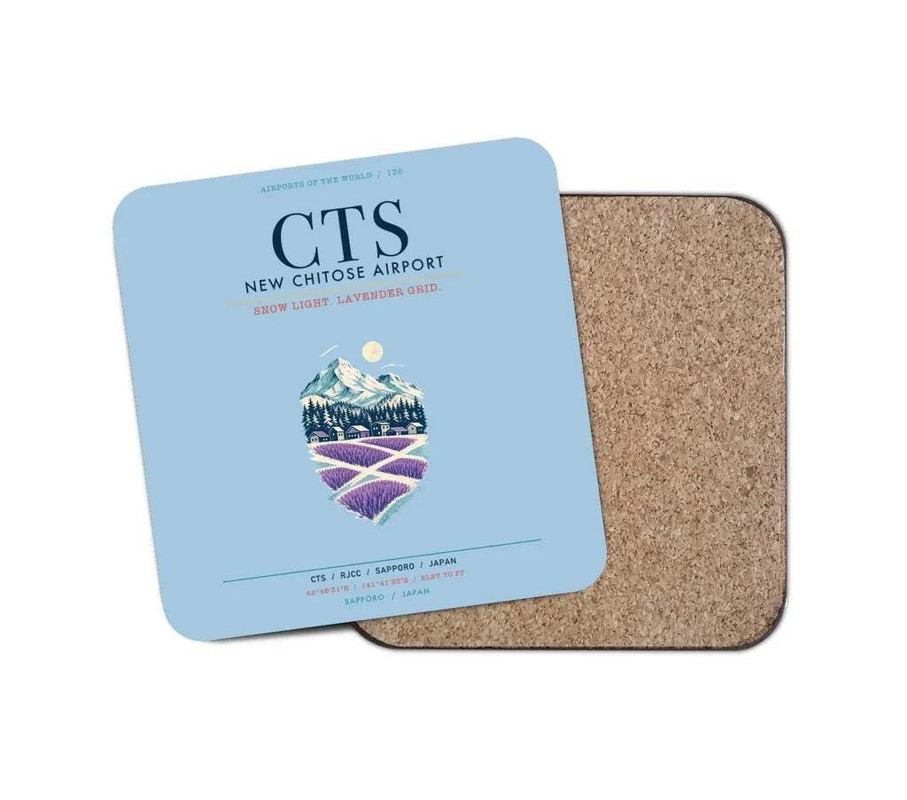 New Chitose Airport Sapporo (CTS) design on light blue 1 piece coaster