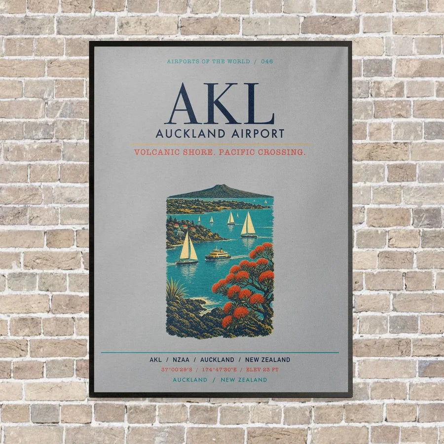 Auckland Airport AKL vertical canvas print - framed - light gray background
