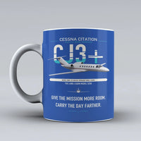 Thumbnail for Cessna Citation CJ3+ design on blue ceramic mug, double-side print