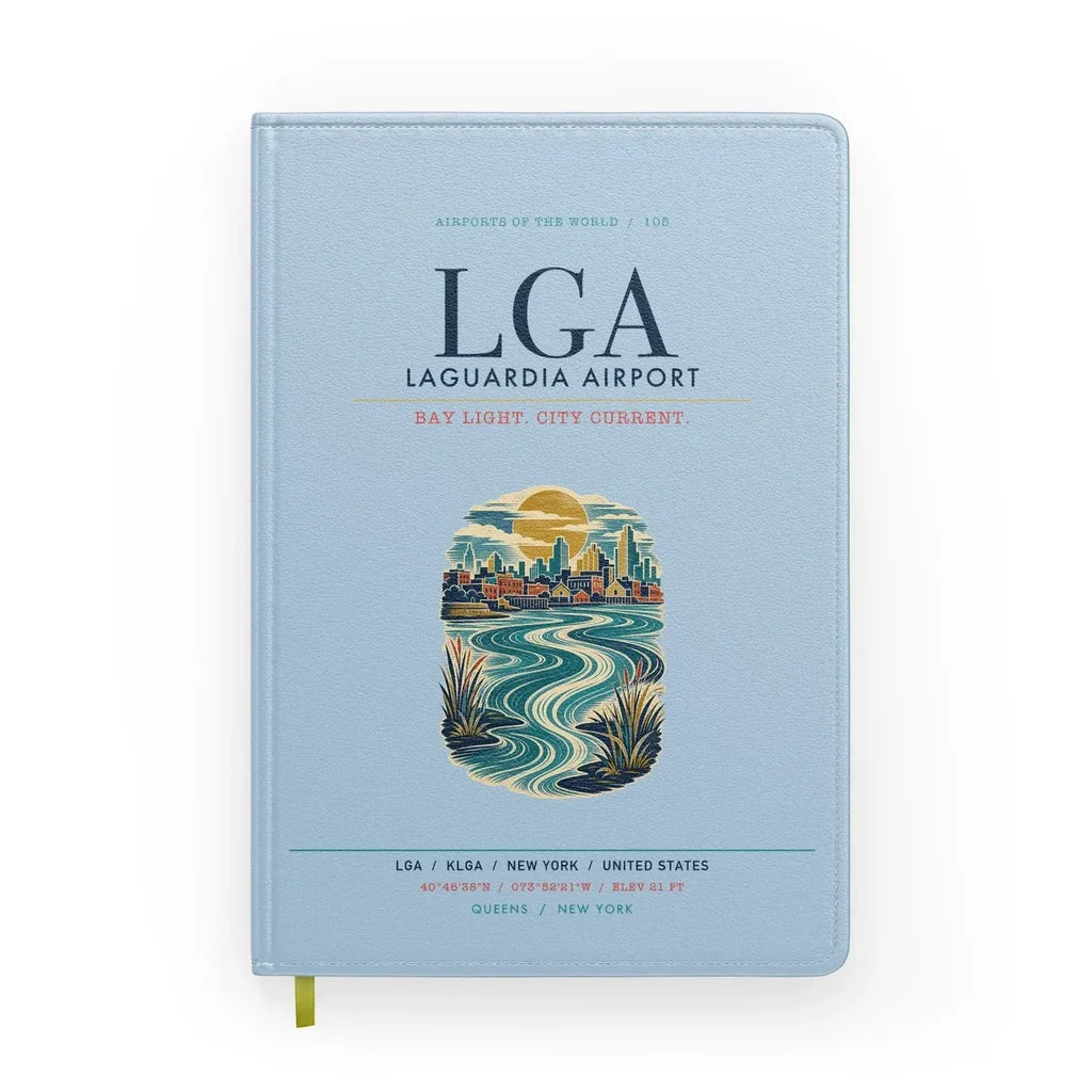New York LaGuardia Airport (LGA) design on light blue notebook