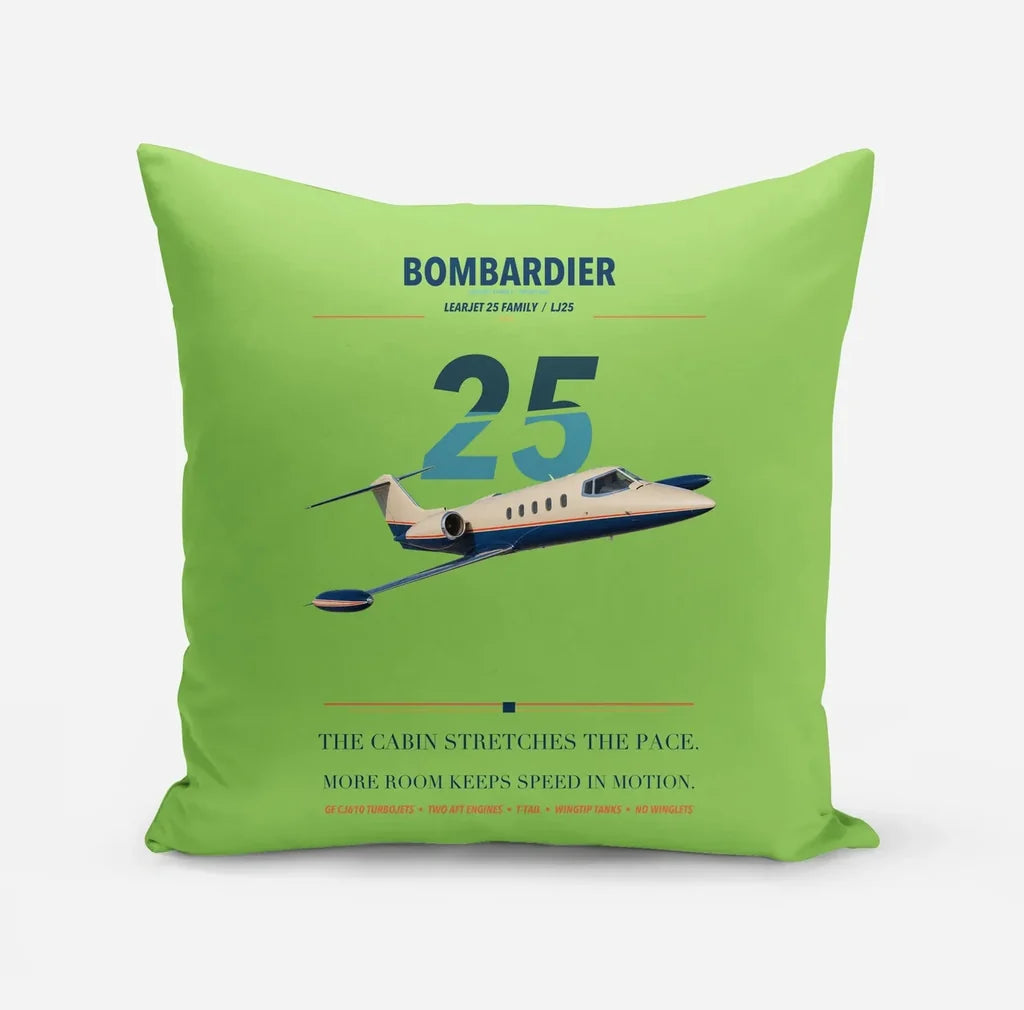 Bombardier Learjet 25 design on light green pillow