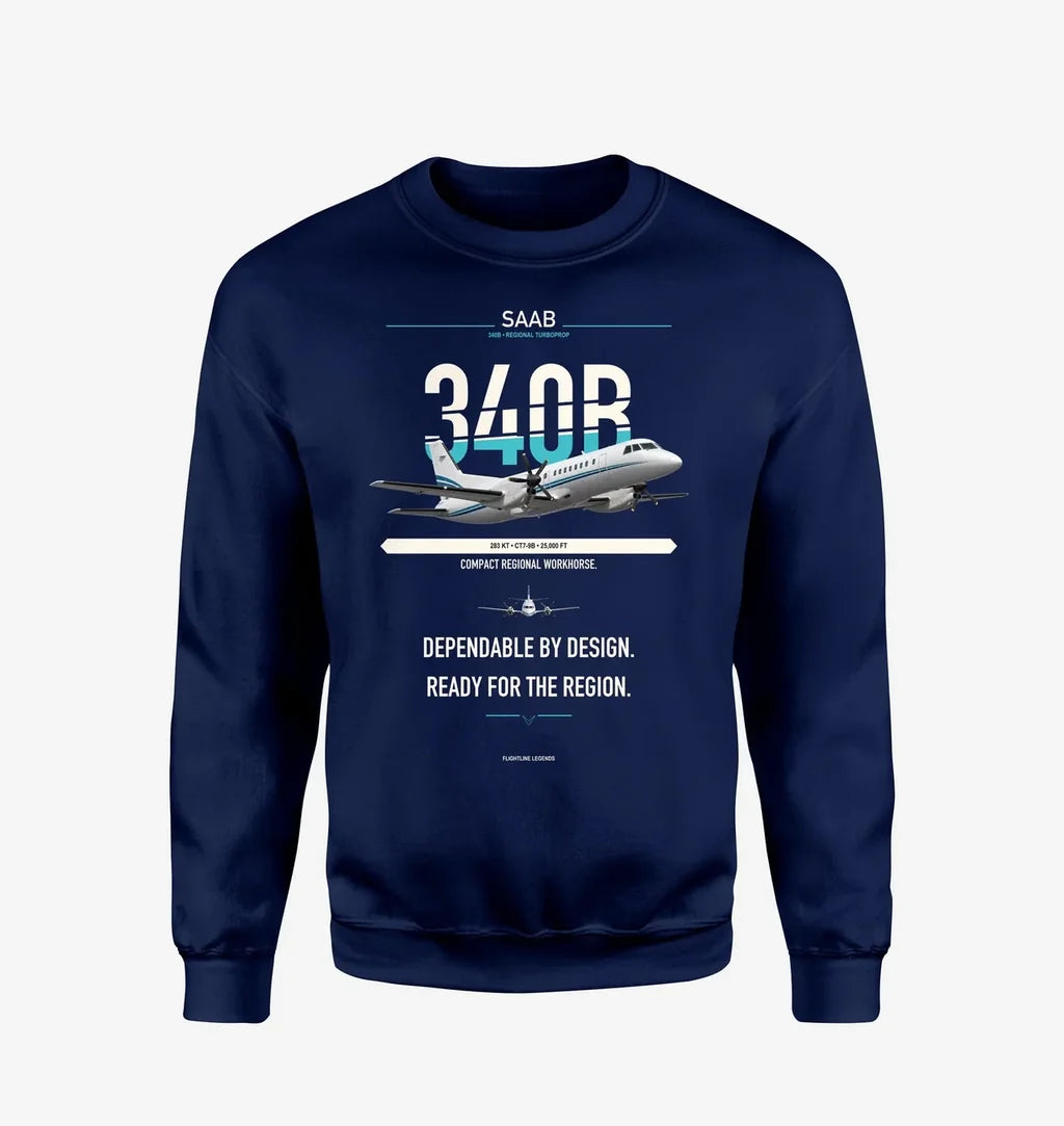 Saab 340B design on navy blue sweatshirt