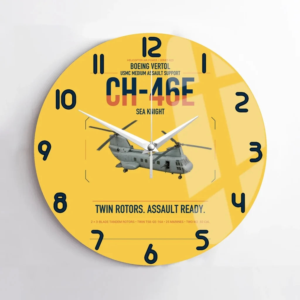 Boeing Vertol CH-46E Sea Knight design on yellow no frame wall clock
