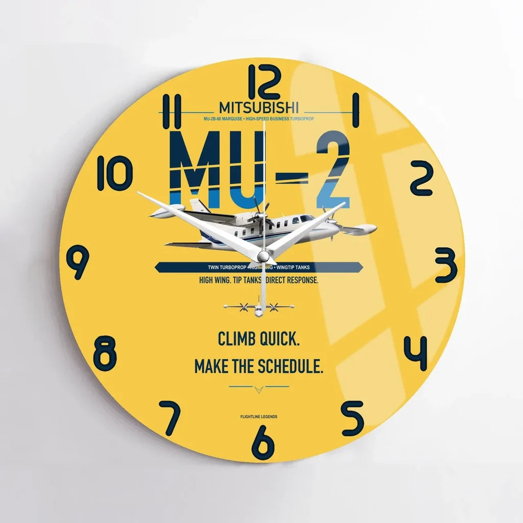 Mitsubishi MU-2B-60 Marquise design on yellow no frame wall clock