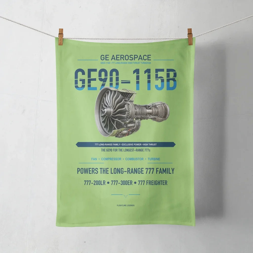 GE90-115B design on light green towel