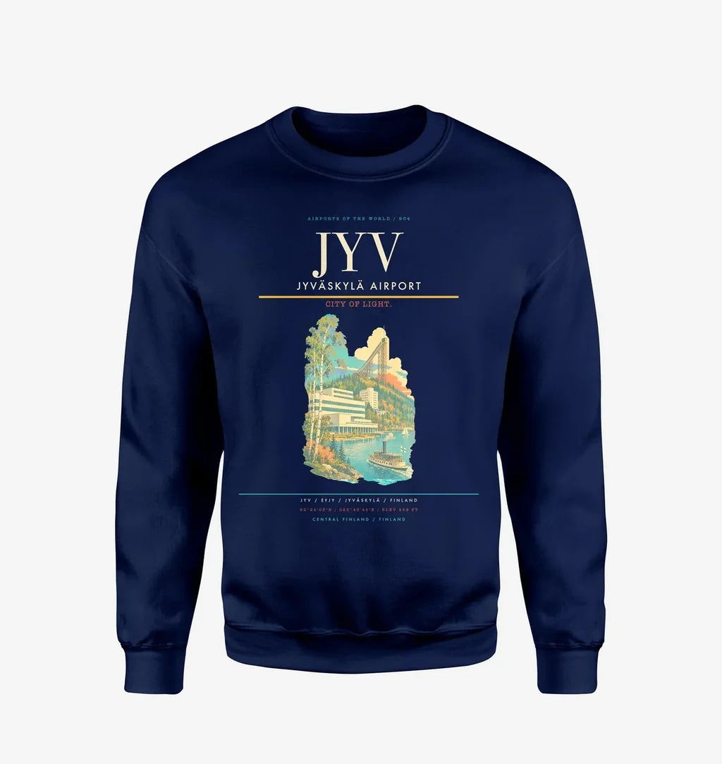 Jyväskylä Airport (JYV) design on navy blue sweatshirt