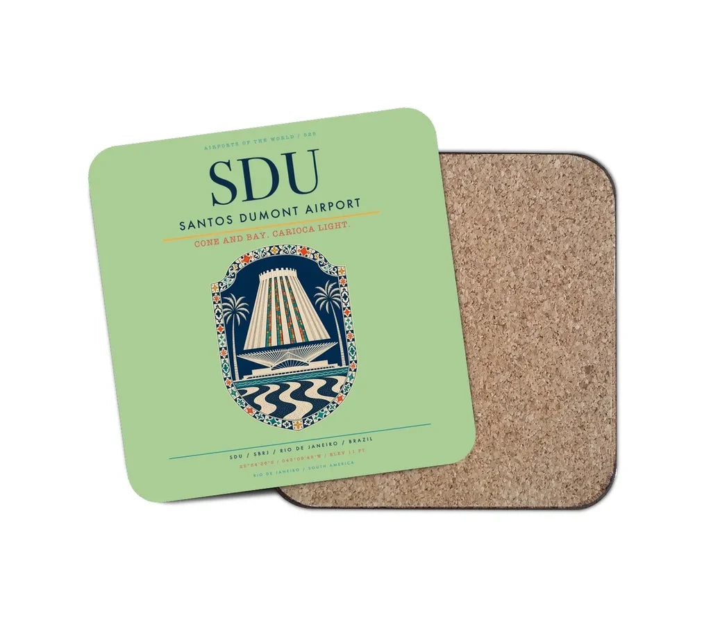 Santos Dumont Airport (SDU) design on light green 1 piece coaster