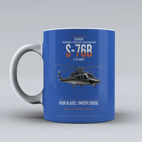 Thumbnail for Sikorsky S-76B design on blue ceramic mug, double-side print