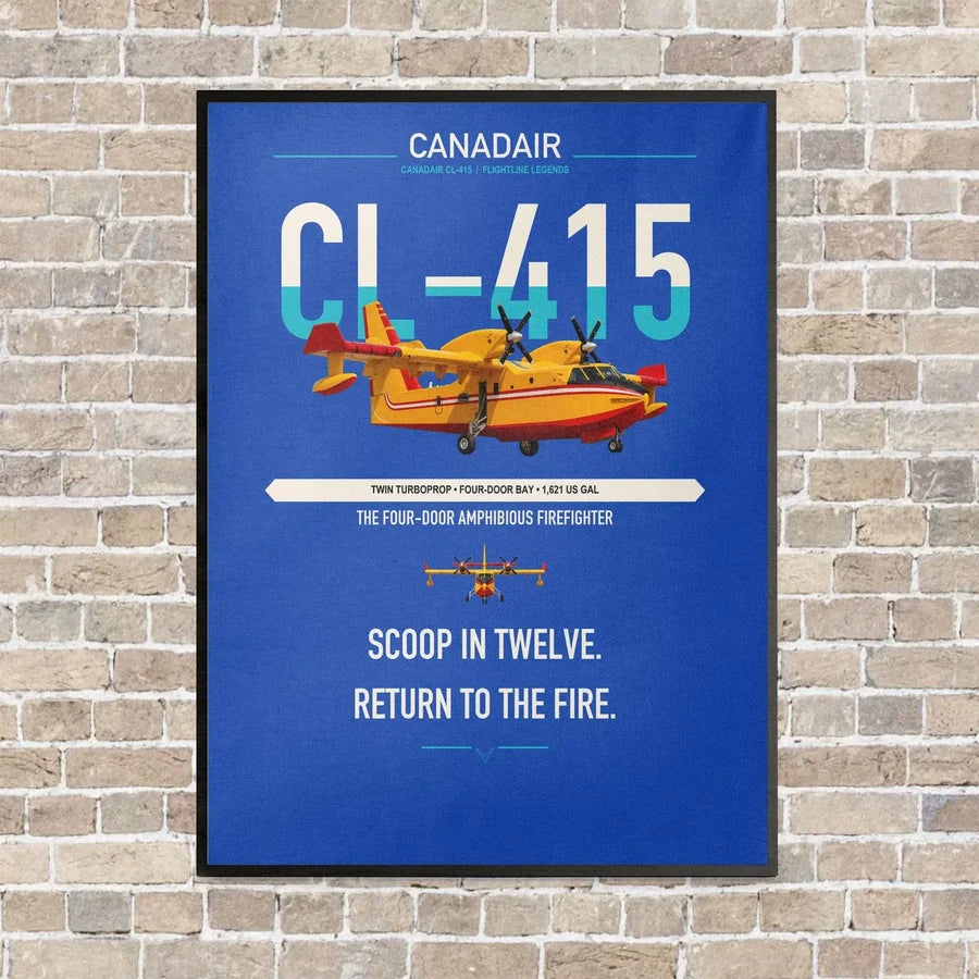 Canadair CL-415 vertical canvas print - framed - blue background