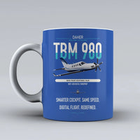 Thumbnail for Daher TBM 980 design on blue ceramic mug, double-side print