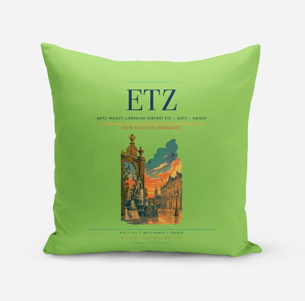 Metz–Nancy–Lorraine Airport (ETZ) design on light green pillow