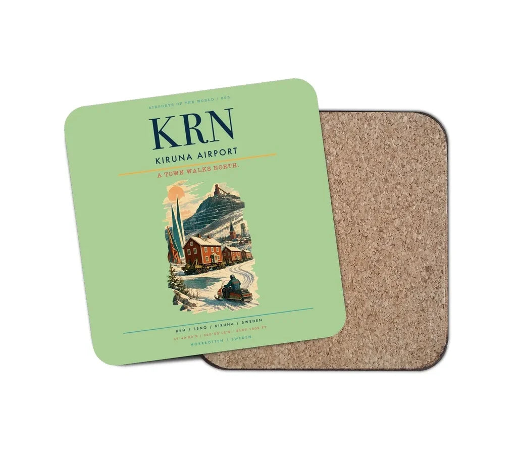 Kiruna Airport (KRN) design on light green 1 piece coaster