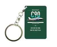 Thumbnail for Beechcraft King Air C90 design on dark green designed key chain, double-side print