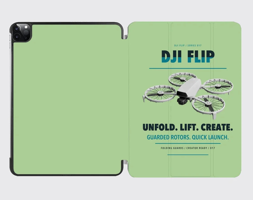 DJI Flip design on light green ipad tablet case