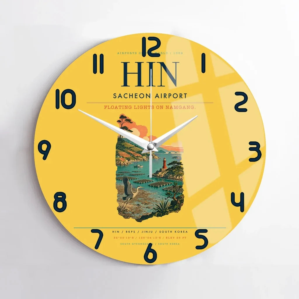 Sacheon Airport (HIN) design on yellow no frame wall clock