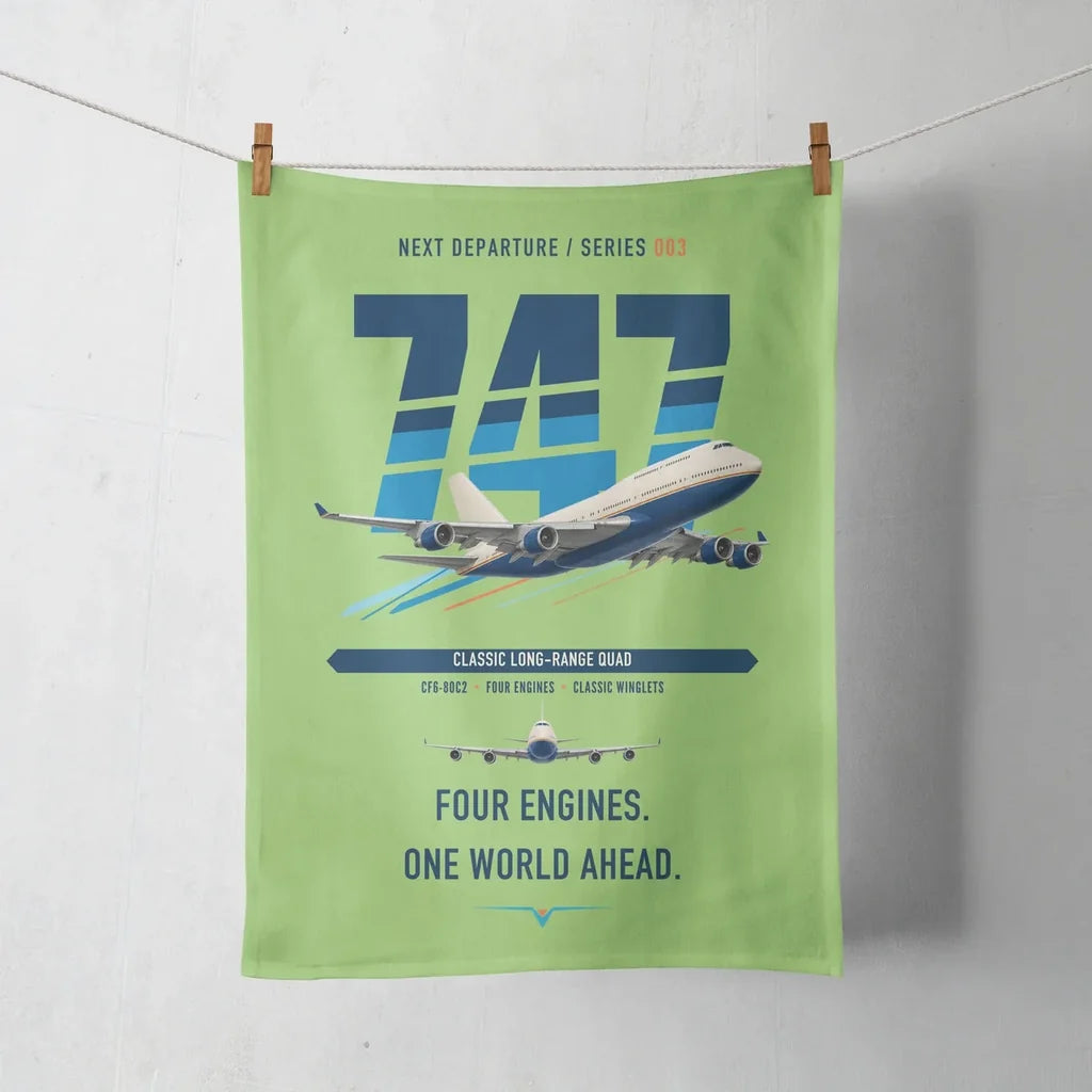 Boeing 747-400 design on light green towel
