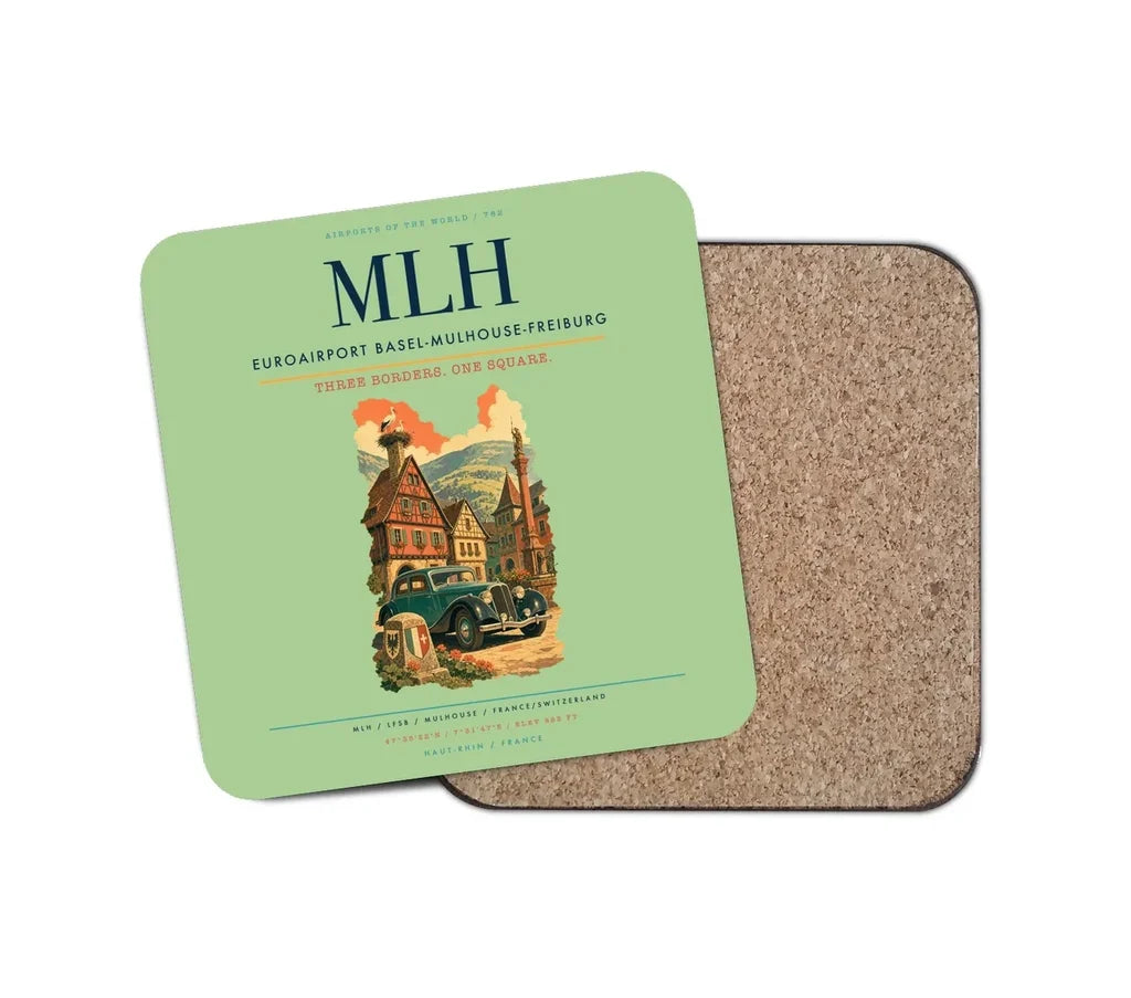 EuroAirport Basel-Mulhouse-Freiburg (MLH) design on light green 1 piece coaster