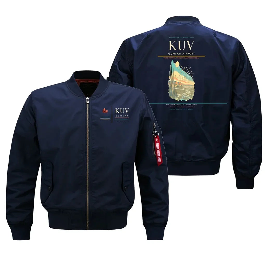 Gunsan Airport (KUV) design on blue bomber jacket