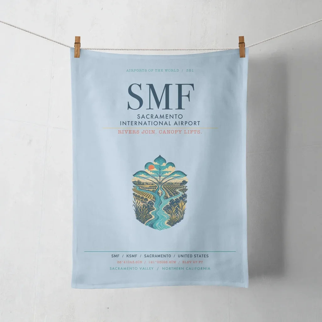 Sacramento International Airport (SMF) design on light blue towel