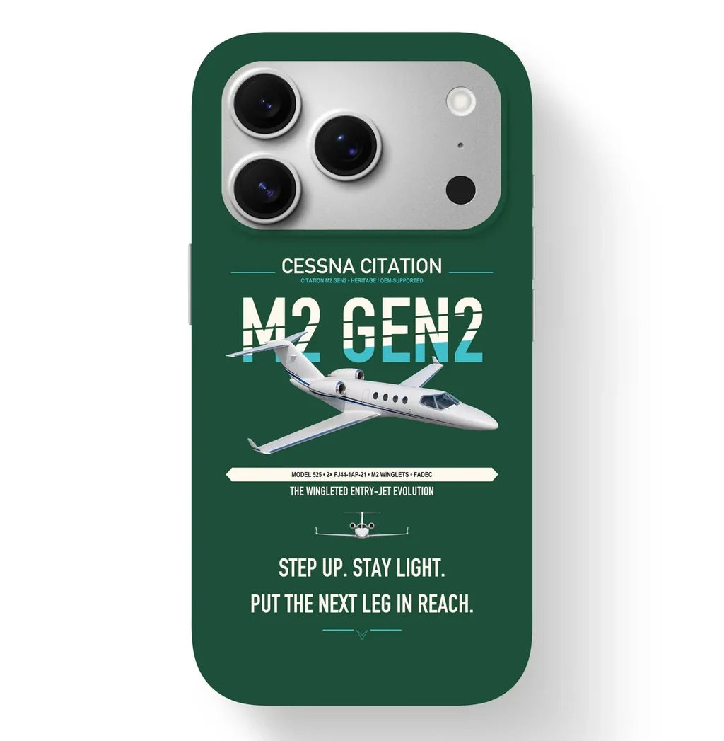 Cessna Citation M2 Gen2 design on dark green magsafe iphone case, for iPhone 17 Pro