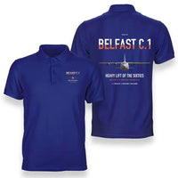 Thumbnail for Short Belfast C.1 design on blue double-side polo t-shirt, double-side print